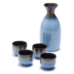 NIB Oeno Osaka Sake Contemporary 5 Piece Set Blue/Black